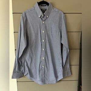 Lands End no iron supima pinpoint blue white check shirt sz 15-33‎ slim fit EUC